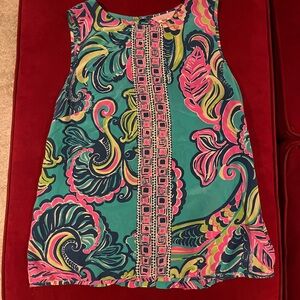Lilly Pulitzer Iona Shell Sea Blue Private Island Engineered Silk Top
